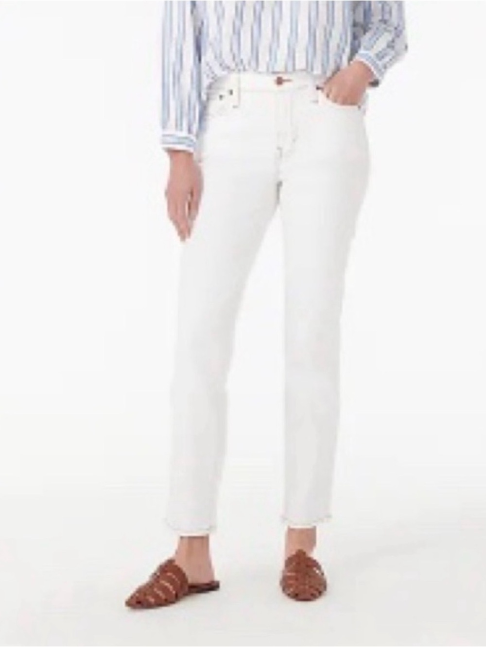 J Crew 9” Vintage Straight Leg Jean in White with Gold Stitching Size 30